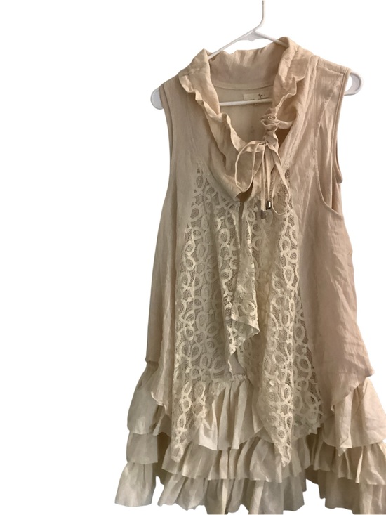 Ryu Dresses & Skirts - Ryu Cream Ruffled Lace Tie-Neck Sleeveless Tunic